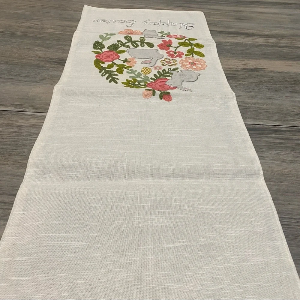 NEW Embroidered Floral Easter Table Runner by Domain Bunnies Eggs & Floral